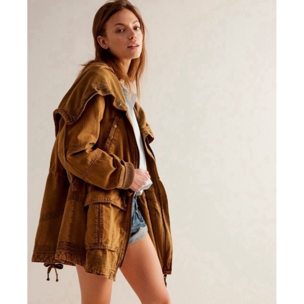 We The Free Women Jacket Cargo Dark Mustard Parka Surplus Cotton Boho Sz XS New